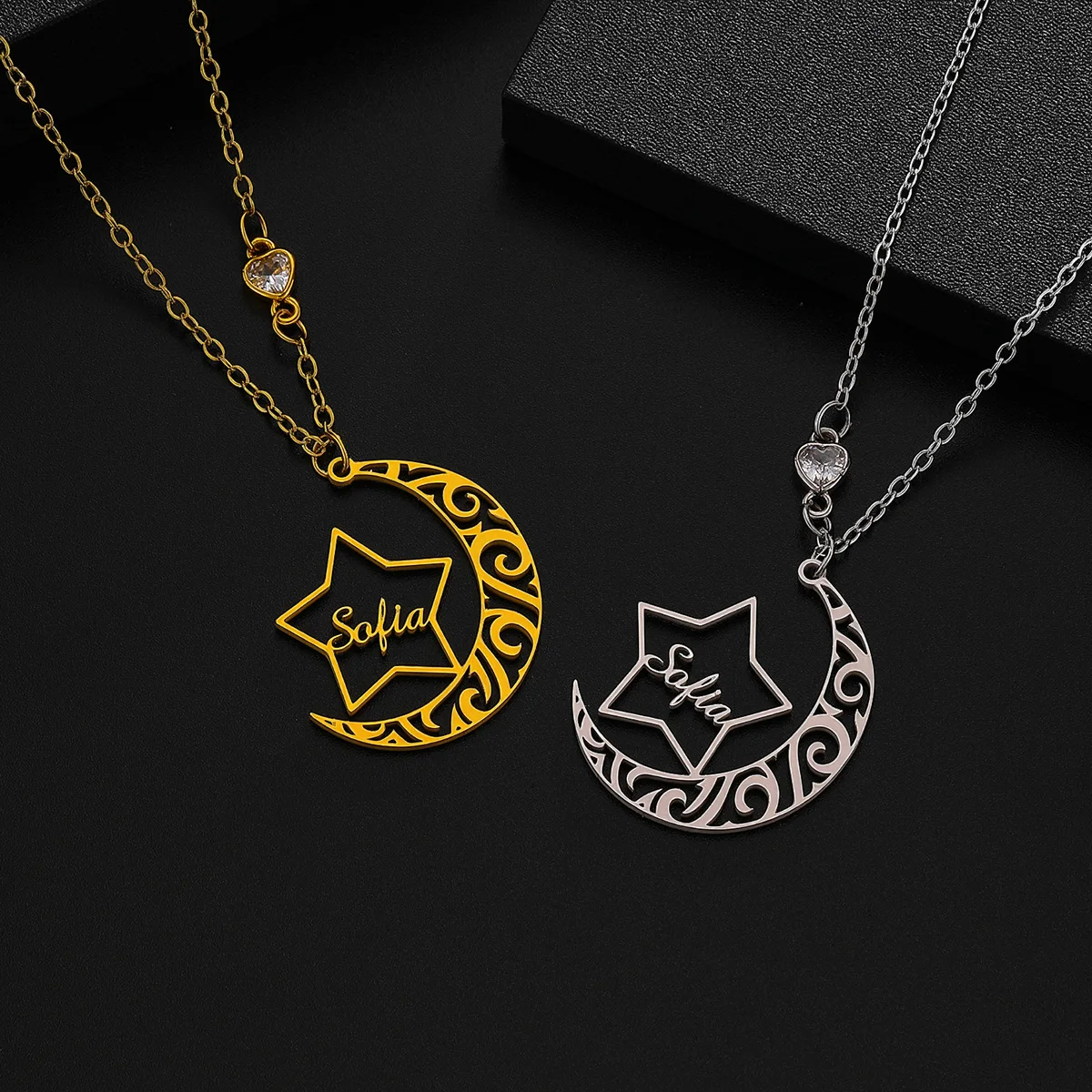 

Ожерелье из нержавеющей стали с полой луной и звездой на заказ, женское и мужское модное модное ожерелье с подвеской