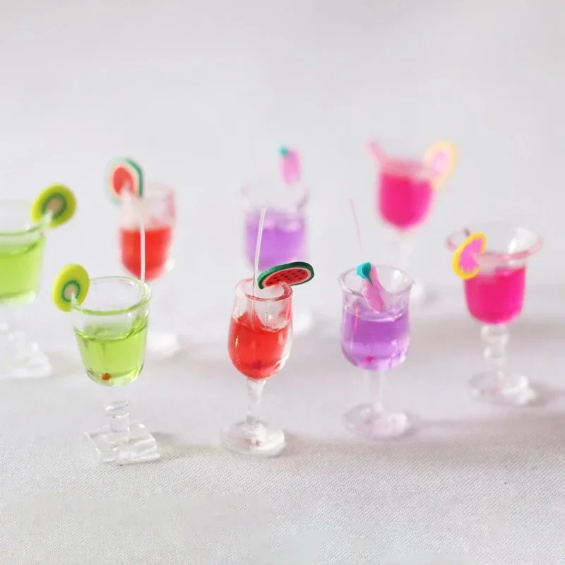 4pcs 1:12 Doll House Triangle Cocktail Glass Dollhouse Miniature Accessories Colorful Glass Cup Goblet Bar Drinks
