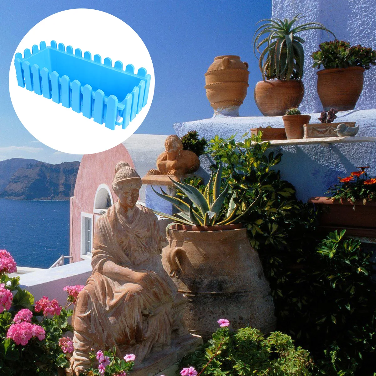 

Plastic Flower Pot Fence for Succulents Blue Pp Resin Garden Planter Rectangular Vase Plants Container Decorative