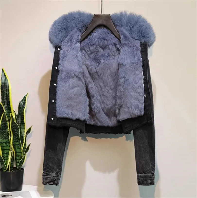 Retro patch pocket washed short denim jacket women autumn winter 2023 fashion fur liner parkas Female Outerwear Y4544