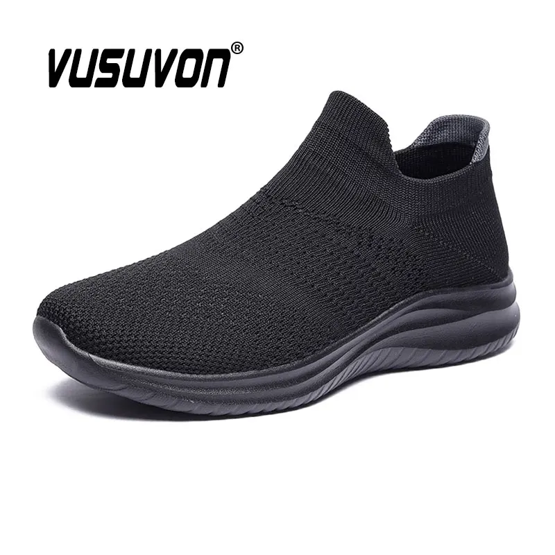 2024 Men Walking Mesh Shoes Spring Autumn Breathable Jogging Fashion Black Casual Flats Comfortable Slip-On Loafers Size 38-45