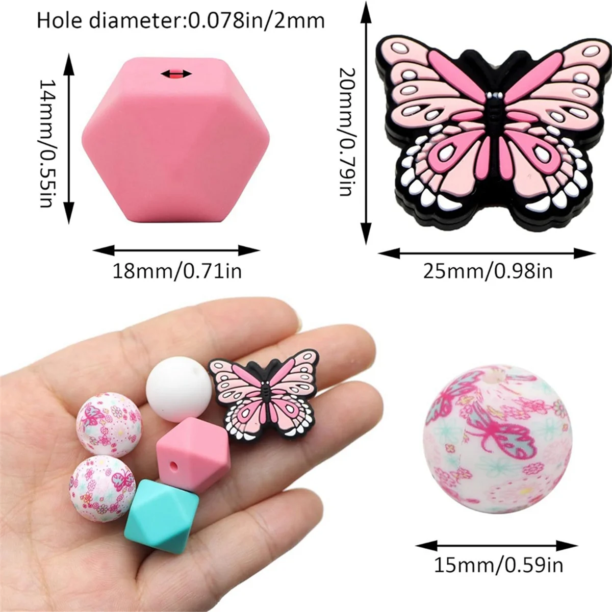 Butterfly Beads Silicone Beads for Keychain Making, Round Silicone Beads for Jewelry Making DIY CAU30ts