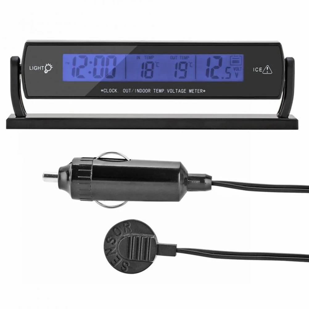 

Blue Back-light Electronic Thermometer Voltage Monitoring Meter Integrated Voltage Temperature And Time Meter For Automobile Car