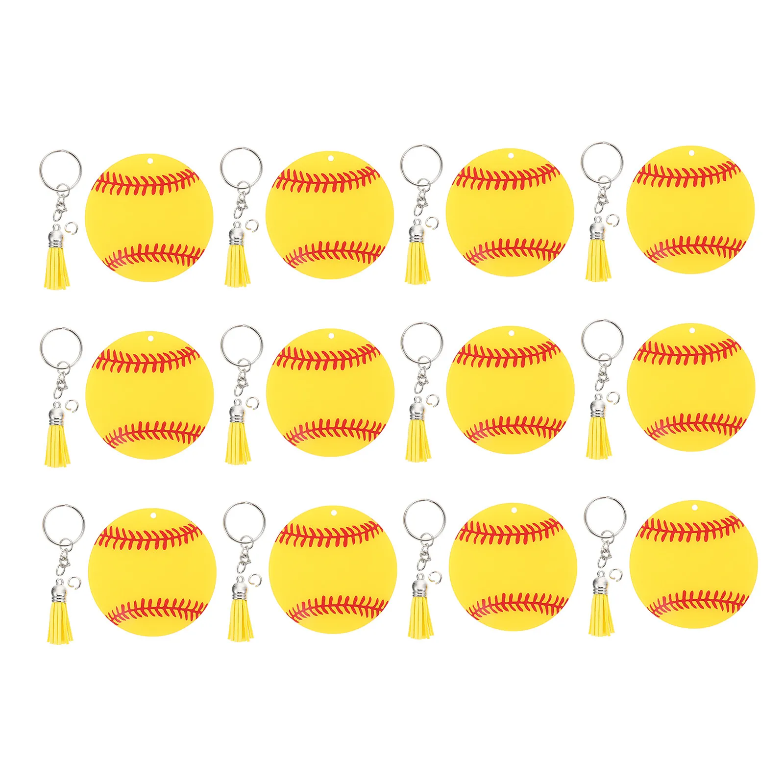 12Sets Baseball Keychains Acrylic Material Compact Key Hanging Decoration Fashion Tassel Keyring for Men Women Sports