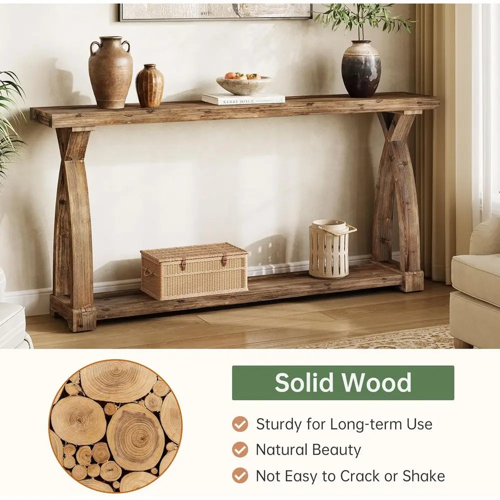 Table d'entrée étroite rustique 63 avec rangement à 2 niveaux pour canapé ou salon