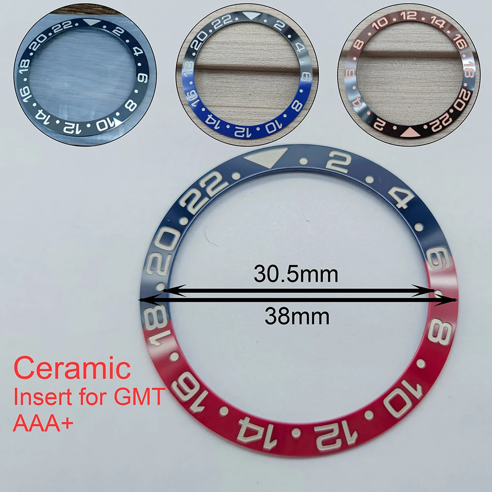 

High Quality Ceramic Bezel Insert Ring 24 Hours 38mm*30.5mm Ceramic Bezel GMT Blue Red Replacement Accessories AAA+