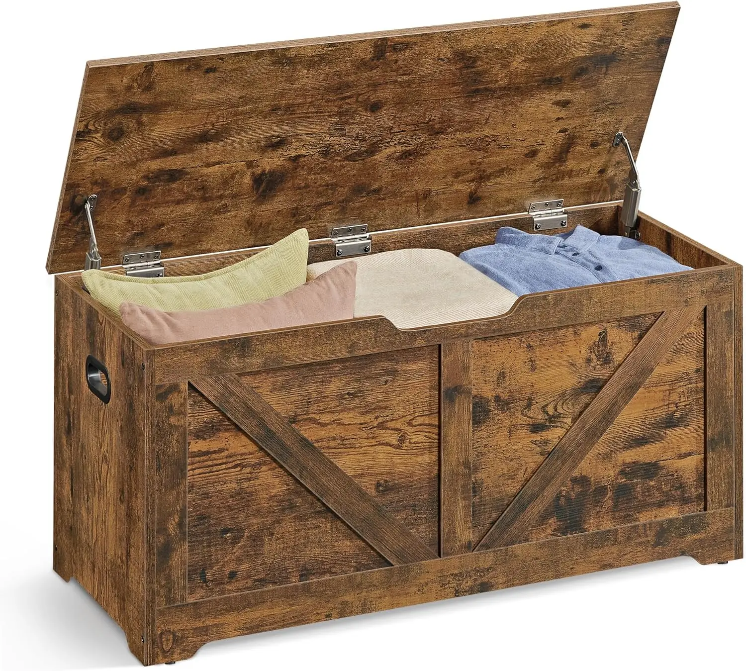 Farmhouse Style Storage Bench with Safety Hinges, Rustic Brown, 15.7x39.4x18.1 Inches for Entryway and Living Room