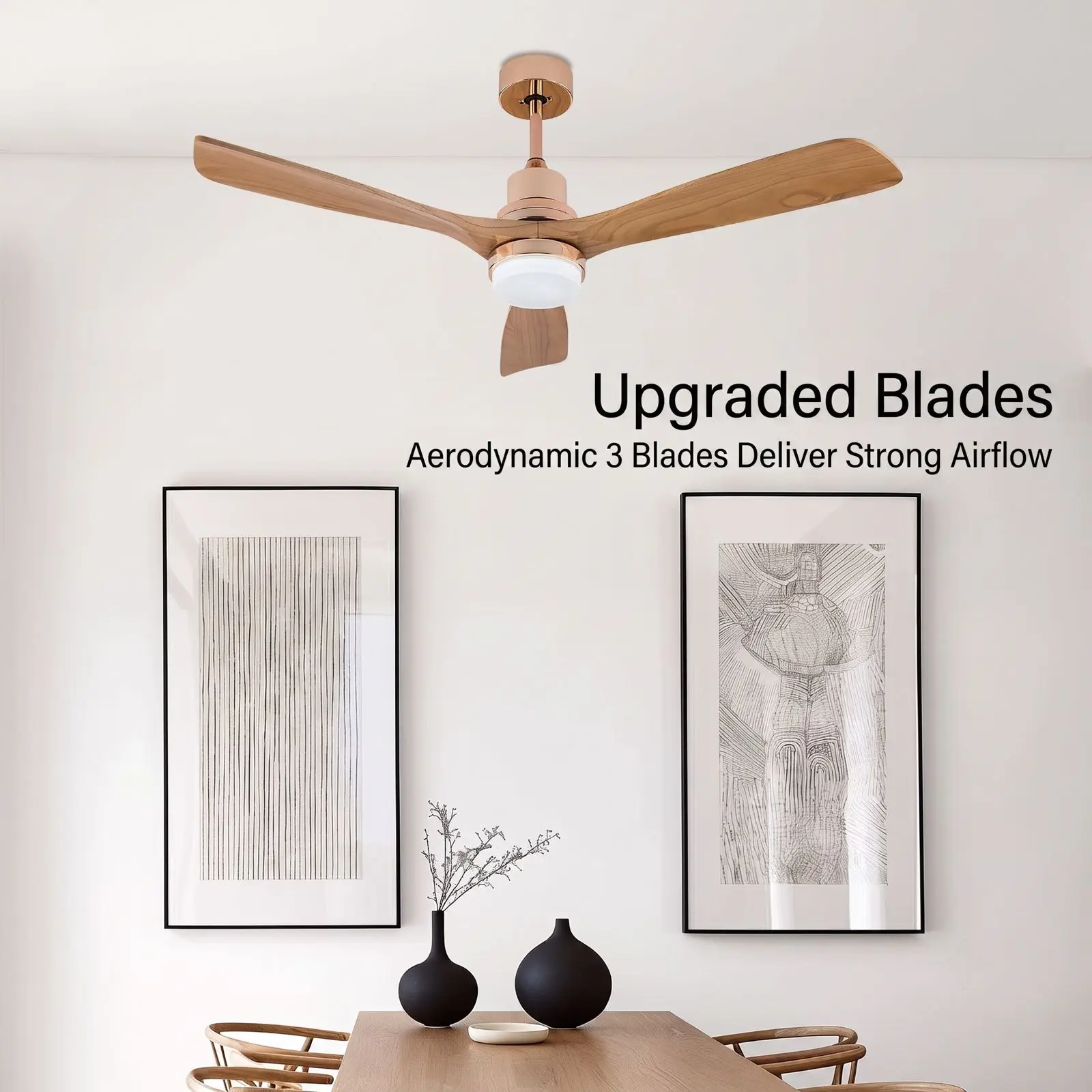 Wood Gold Ceiling Fan with LED Light Remote Control 6 Speed 1/2/4H Timer 3 Color Temp 3 Blades Reversible Quiet Copper Motor Ceiling Fan Light view 6