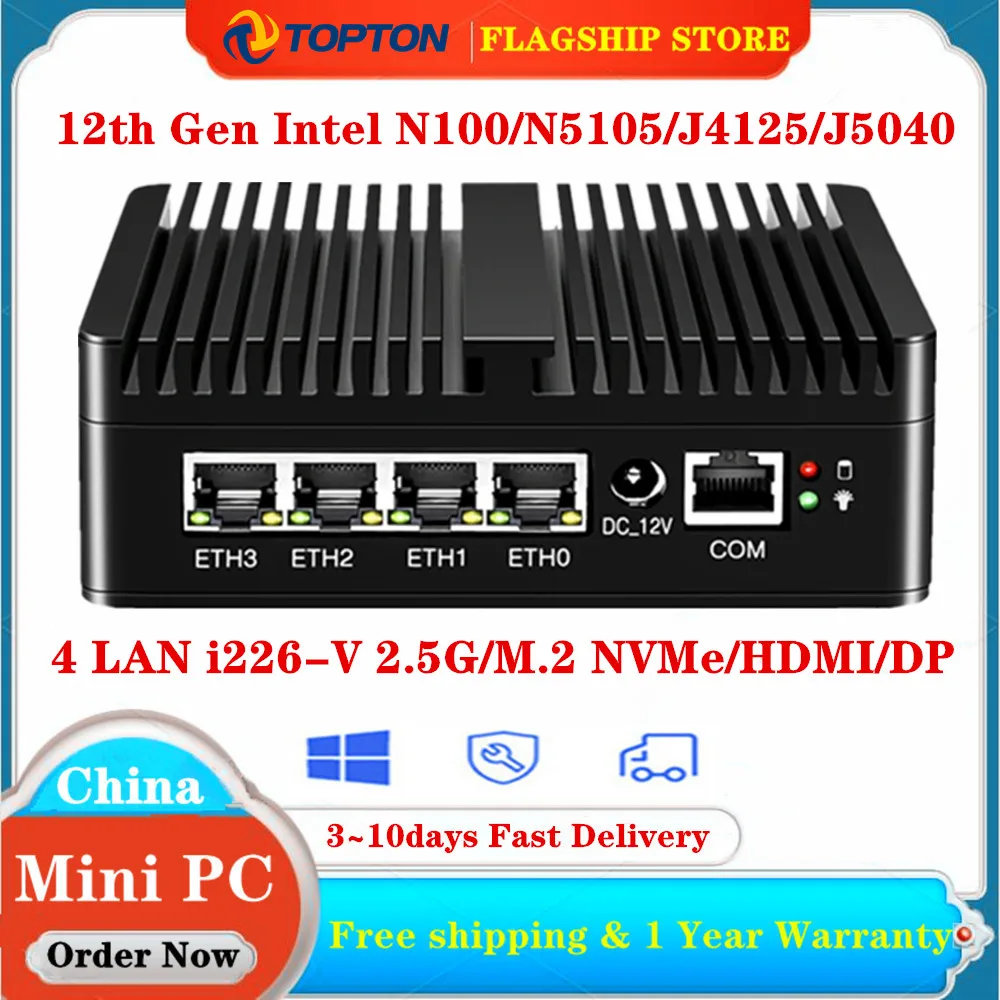 

12th Gen Intel N100 Firewall Router 4 LAN i226-V 2.5G N5105 N6000 J4125 Mini PC NVMe Fanless Mini Computer Proxmox pfSense Box