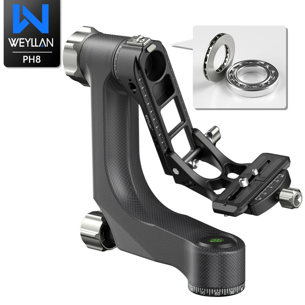 

WEYLLAN PH8 Gimbal Tripod Head Professional Carbon Fiber Heavy Duty for DSLR Camera Telescope Up to 15kg, Arca Swiss Q.R Plate