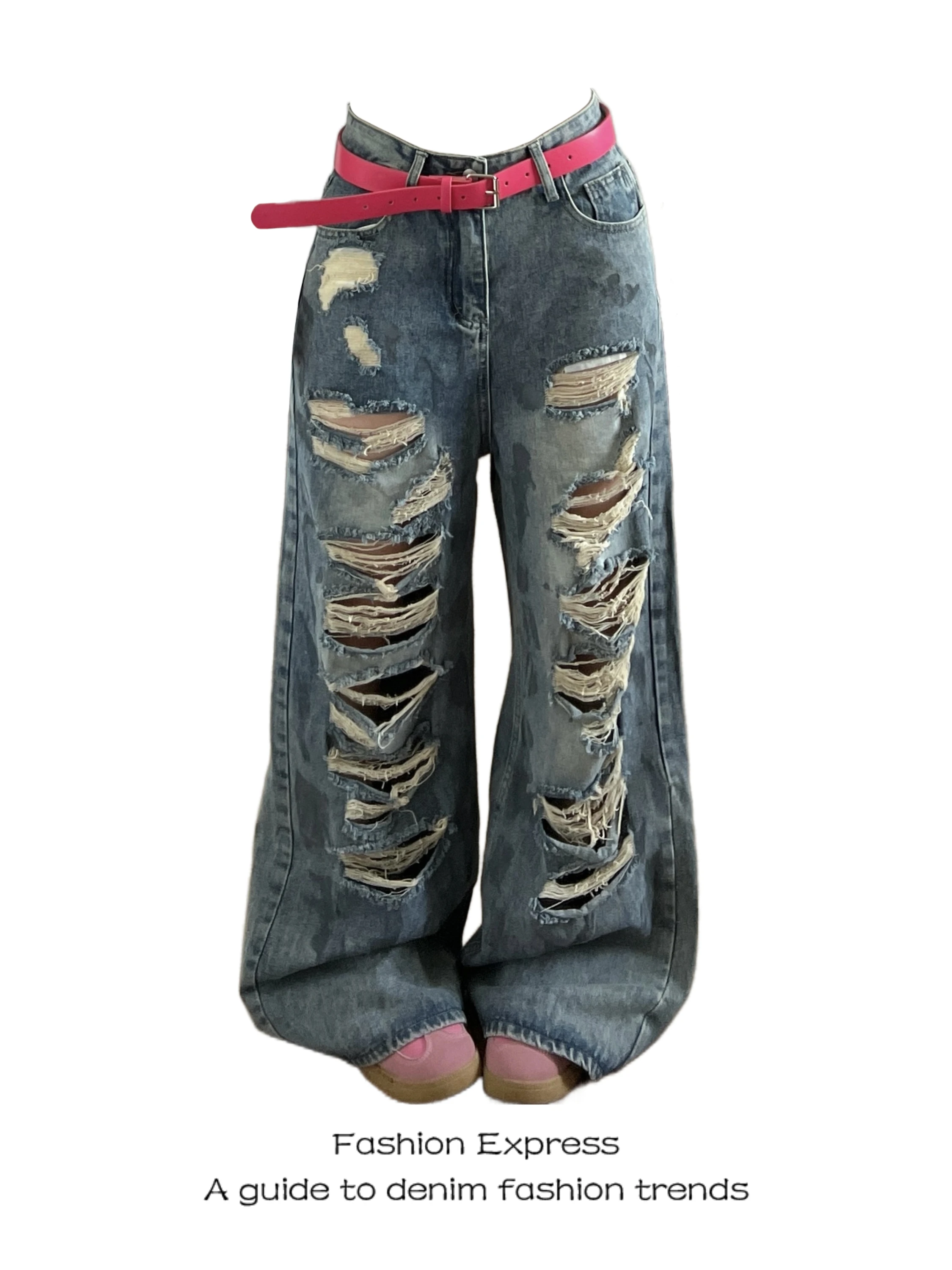 

Women's Loose Fit Casual Denim Jeans High Waist Button Closure Stand Edition Blue Denim Fabric Four Seasons Wear