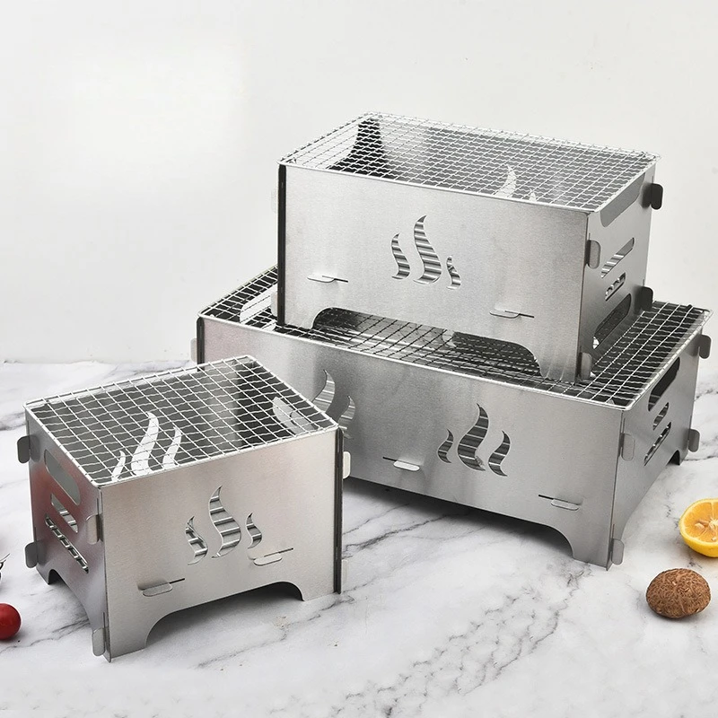 

Portable Stainless Steel Oven, Camping Charcoal Small Folding Outdoor Barbecue Grill