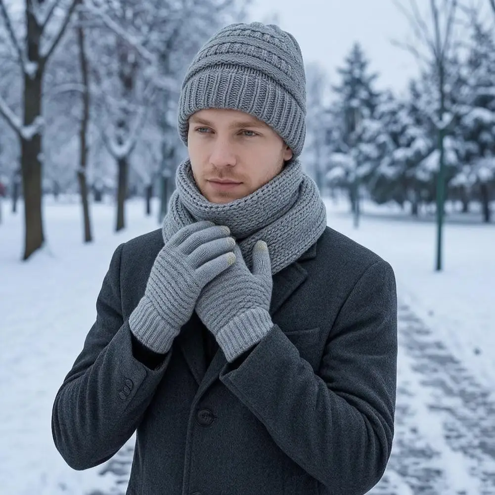 Comfortable Stretchy Winter Accessories Winter Thermal Three-piece Set Thick Knit Hat Scarf Gloves Kit for Outdoor for Winter