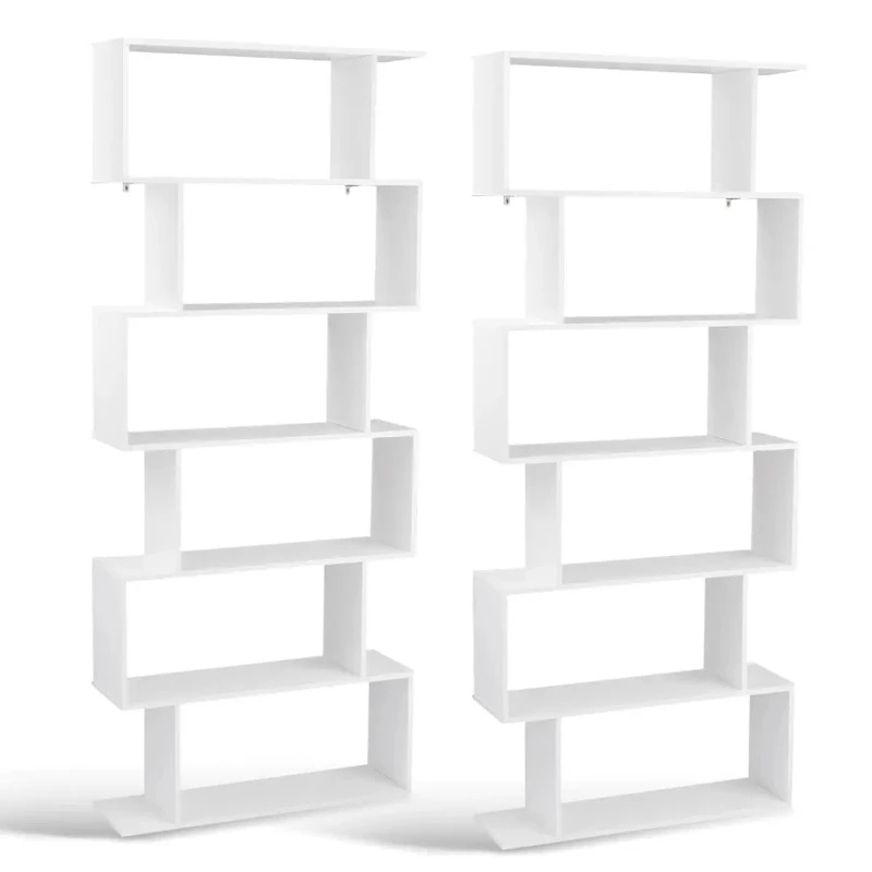 6-Tier Geometric Bookcase, Modern S-Shaped Storage Display Bookshelf for Living Room, Anti-Toppling Device, Home,