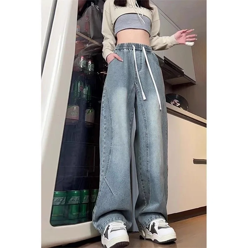 بنطال ذو قصة أرجل واسعة غير منتظم للنساء للخريف بطبقات مزدوجة على شكل حرف a للكلية مرقعة محبوكة منقوشة مبطنة من قماش الجاكار للسيدات