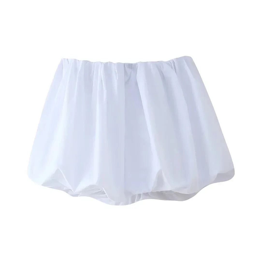 TRAF Mini High Waist White Skirt Puff Short Skirt Black Balloon Skirts For Women Summer Woman Ruched Casual Lantern Girls Skirt