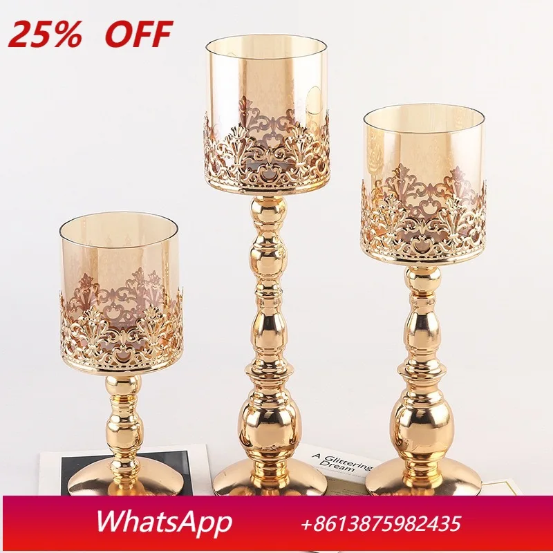 

1Pcs electroplated wrought iron candle holder glass candle holder ornament retro wedding props, candle holder