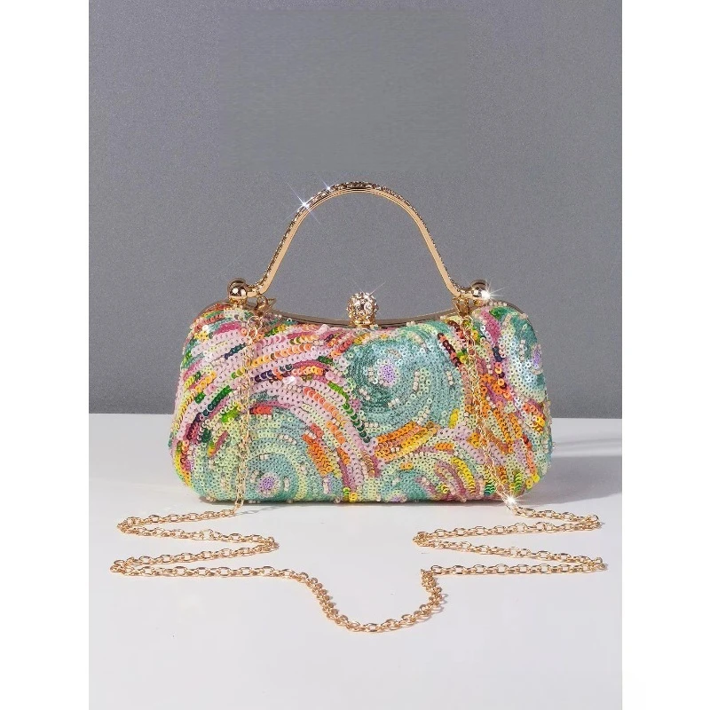 Fashion Trend Flower Pattern with Diamond Square Bag Ladies Party Dinner Handbag (Random Pattern)