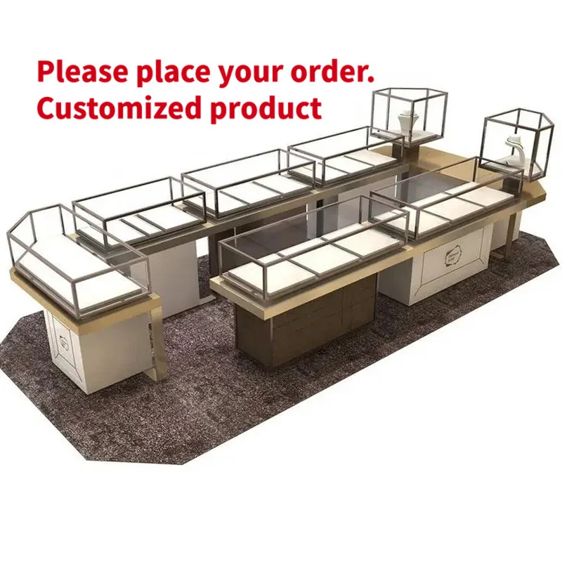 custom.Custom Irregular Multi-sided Combined Jewelry Island Display Cabinet Metal Wire Frame Glass Showcase Shopping Mall