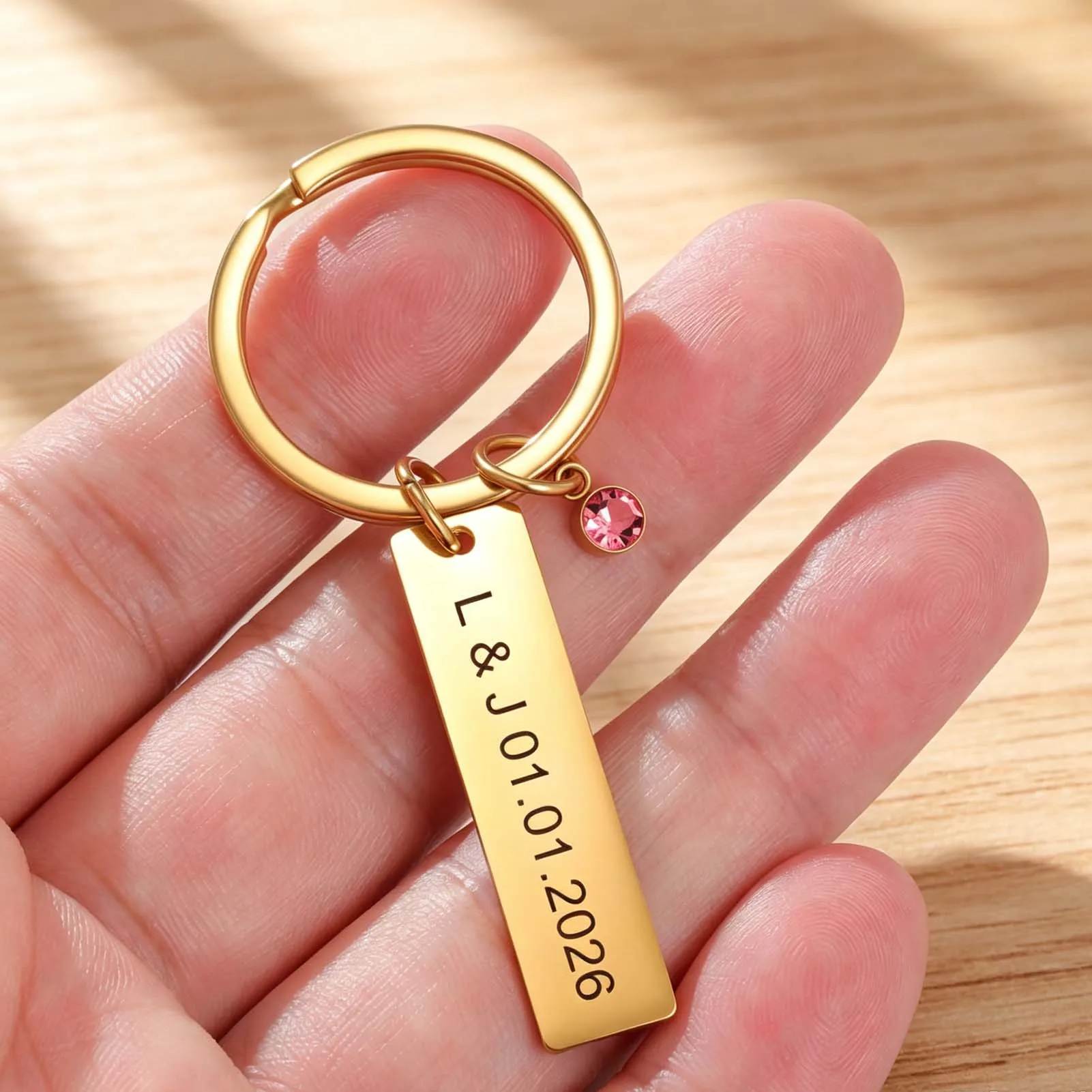 Bag Charm Birthstone Personalized Keychain Custom Name Phone Number Key Ring Birthday Gift For Men Women Stainless Steel Jewelry