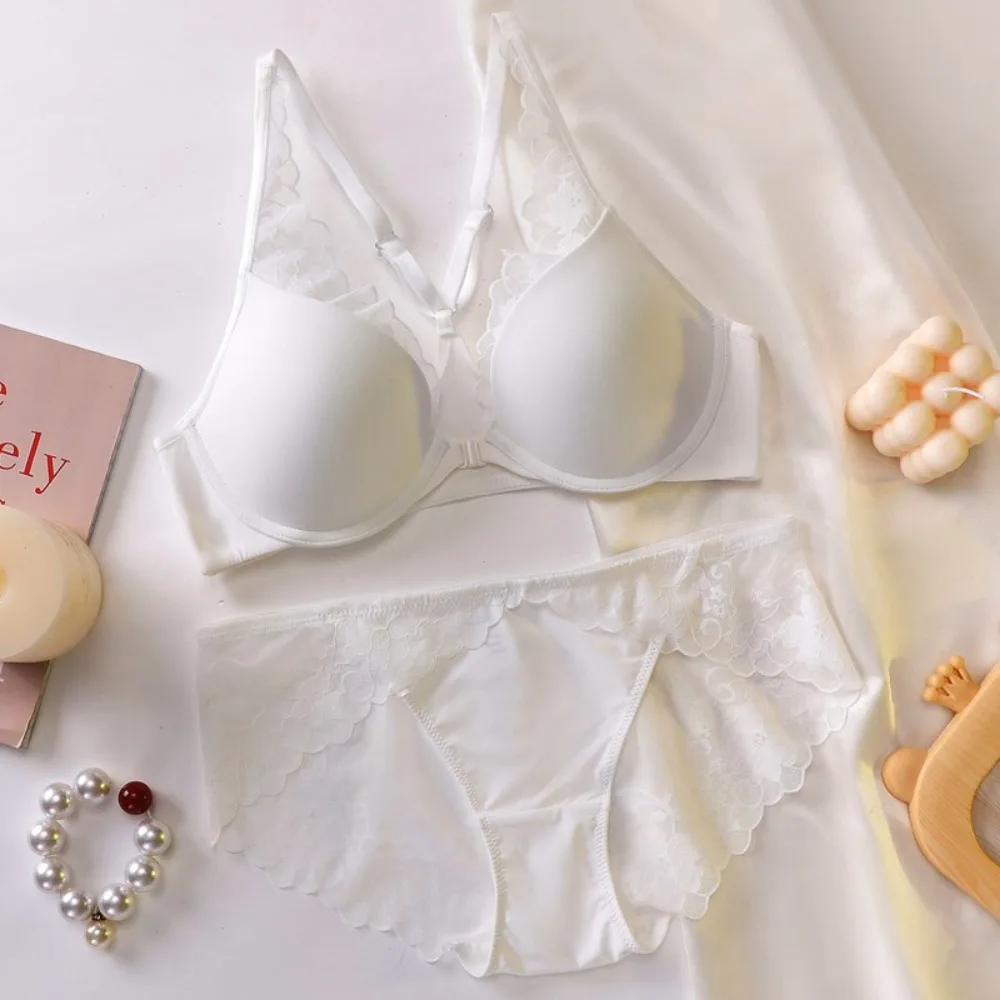 Women Seamless Front Closure Bra Set 32‑38 Wire‑Free Push Up Brassiere Side Breast Collection Anti Sag Invisible Daily Underwear