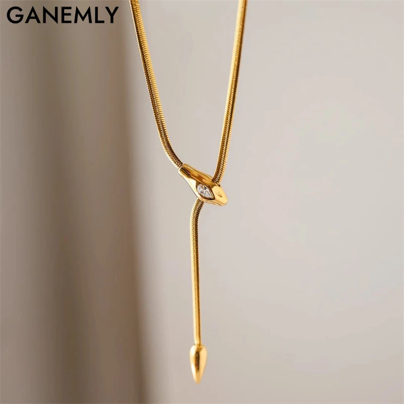 GANEMLY 316L Edelstahl Snakehead Zirkon Lange Anhänger Halskette Für Frauen Trendy Exquisite Kette Kragen Wasserdicht Schmuck