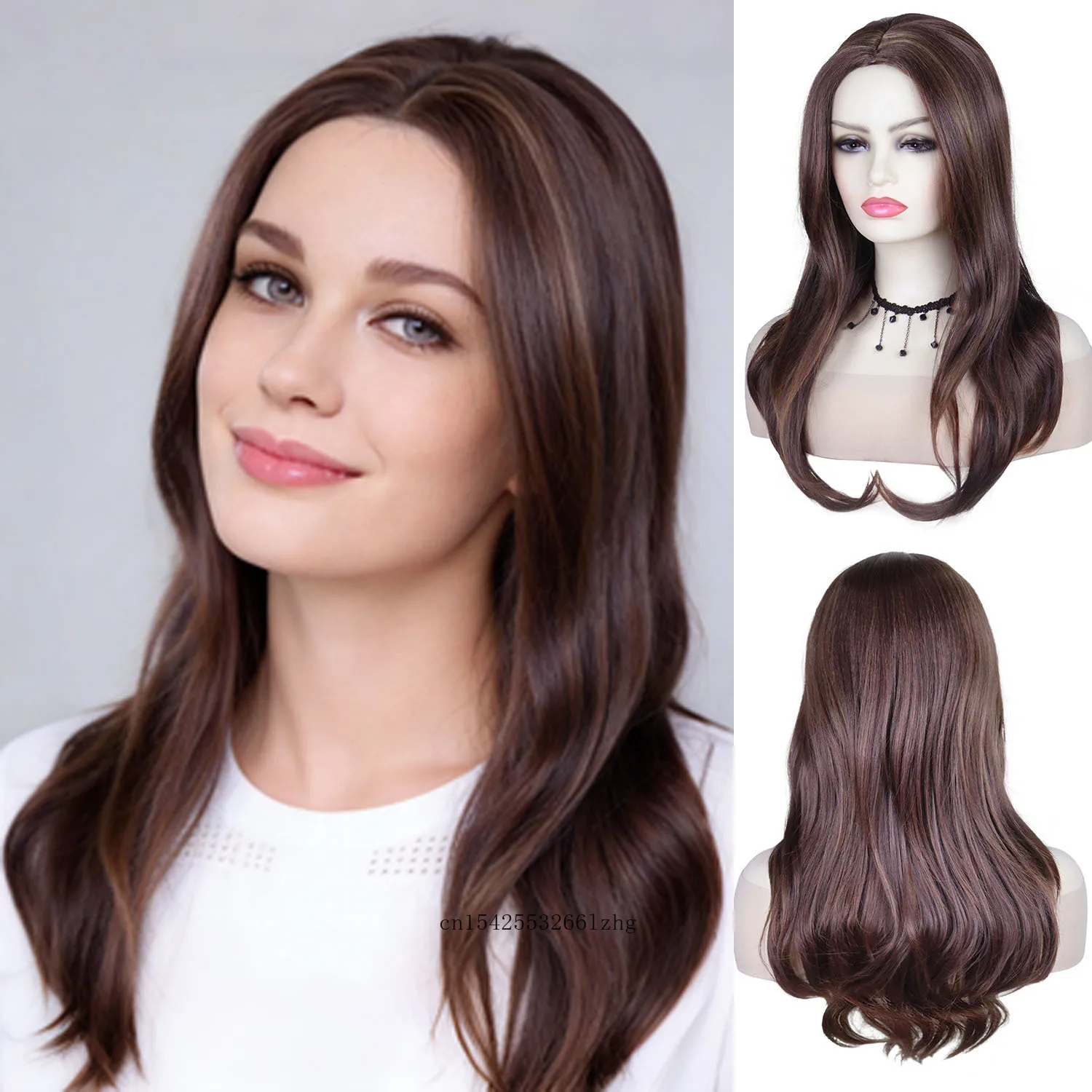 

24-дюймовый синтетический длинный волнистый кудрявый парик для женщин, для повседневной носки, вечеринок, костюмов, с центральным пробором, смешанный коричневый, мягкий, для пожилых женщин, подарок