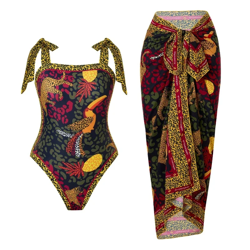 New Printed 2-piece One Piece Swimsuit Women Brazilian Biquini Women Swimwear Skirt Bathing Suit Summer Beachwear Monokini
