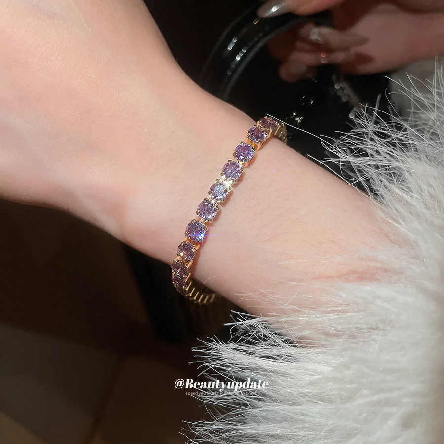 Square Zircon Square Buckle Bracelet, 925 Silver Flash Crystal Light Luxury Temperament Jewelry for Women