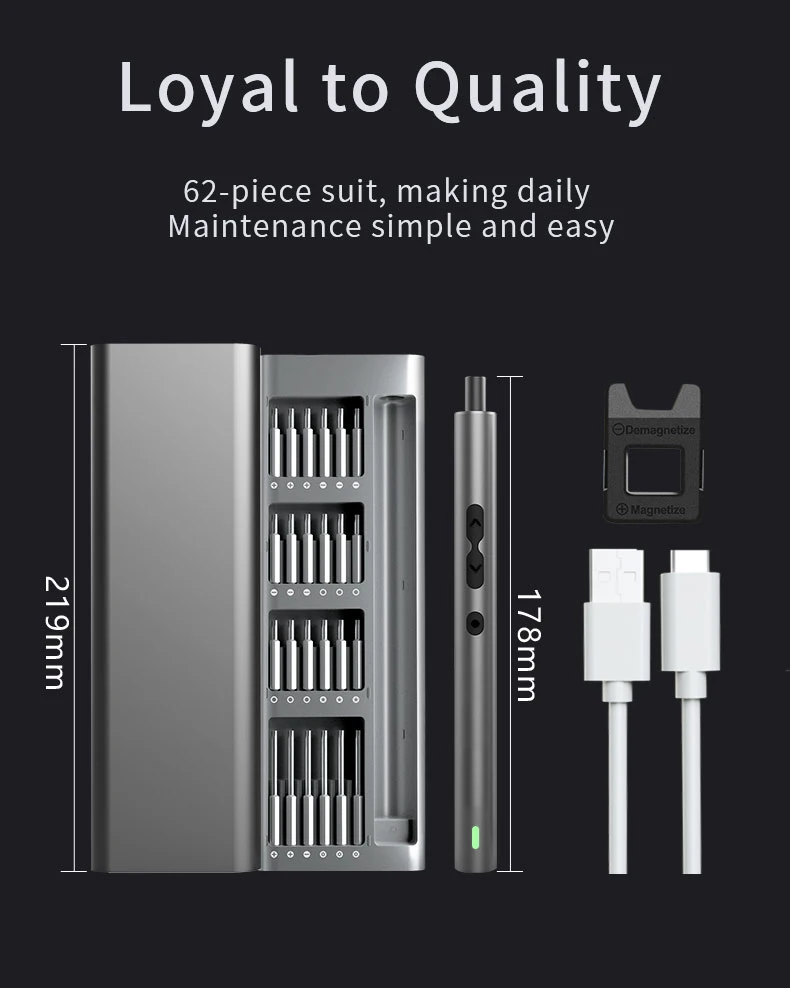 51-teiliges Präzisions-Schraubendreher-Set, Metallgehäuse, 0,25–0,35 N·m, 48 S2-Bits, 350 mAh wiederaufladbar, für die Reparatur von Elektronikgeräten und für Heimwerkerprojekte. – Detail 8