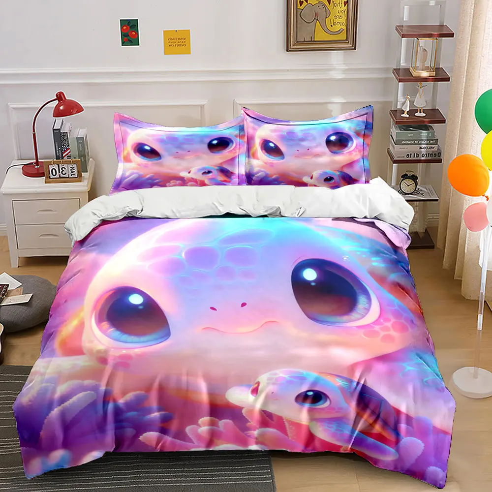 Colorful dreamy cute turtle family Bedding Set for Kids Luxury Gift 3pcs Digital Print Comforter Set Soft Comfortable