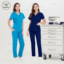 Nurse Uniform Medical Scrubs Surgical Gown Wholesale Nursing Accessories Dental Clinic Pet Grooming Short Sleeved Top Pants Sets