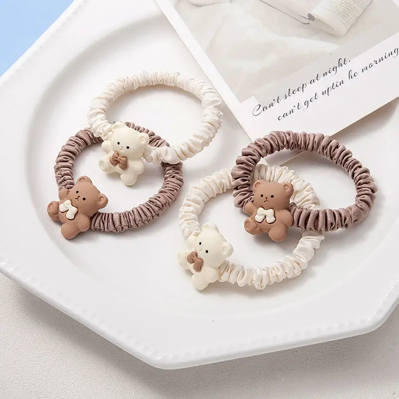 2Pcs/set Cute Bear Hair Elastics Ties Cartoon Hair Rope Ponytail Hair Holder Hair Accessories for Girl and Women