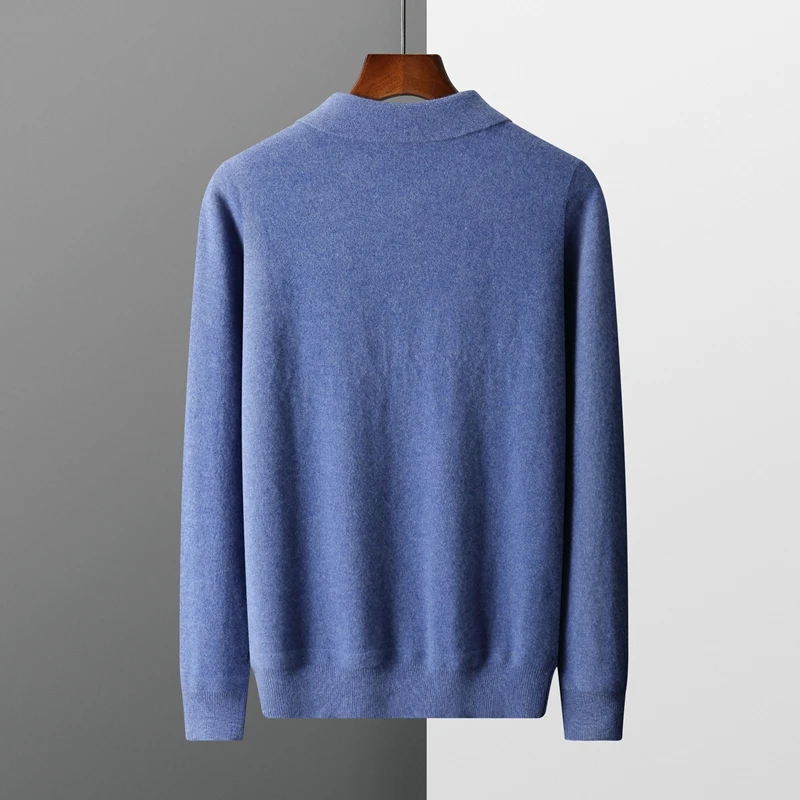 Autumn and Winter New 100% Merino Wool Cashmere Sweater Men's Pullover Casual Loose POLO Knitted Bottom Shirt Jacket Shirt