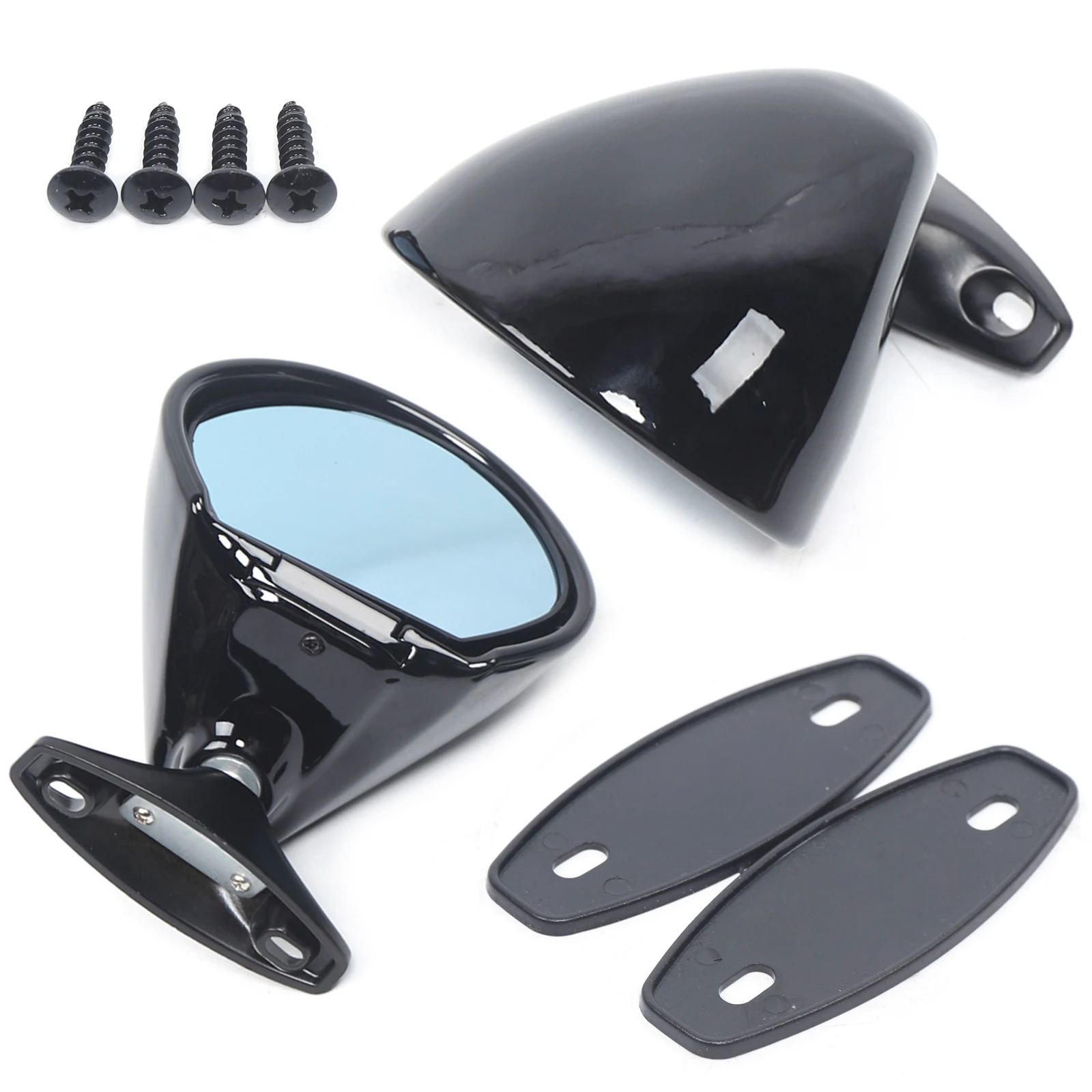 

Left & Right Pair Universal Classic Car Door Side Wing Vintage Black Mirror & Gasket Rear View Plane Mirror Accessories