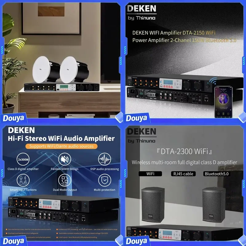 DEKEN DTA-2150 WIFI Pro Audio System HiFi Stereo Class D Power Mixer Amplifier Multi-room 2x150W WiFi Amplifier for