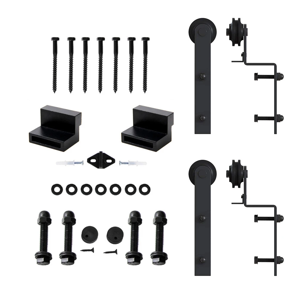 LWZH Bypass Sliding Barn Door Hardware Rollers I-Shaped Hanger for Double Doors Smoothly Quietly Bypass I Hanger Set