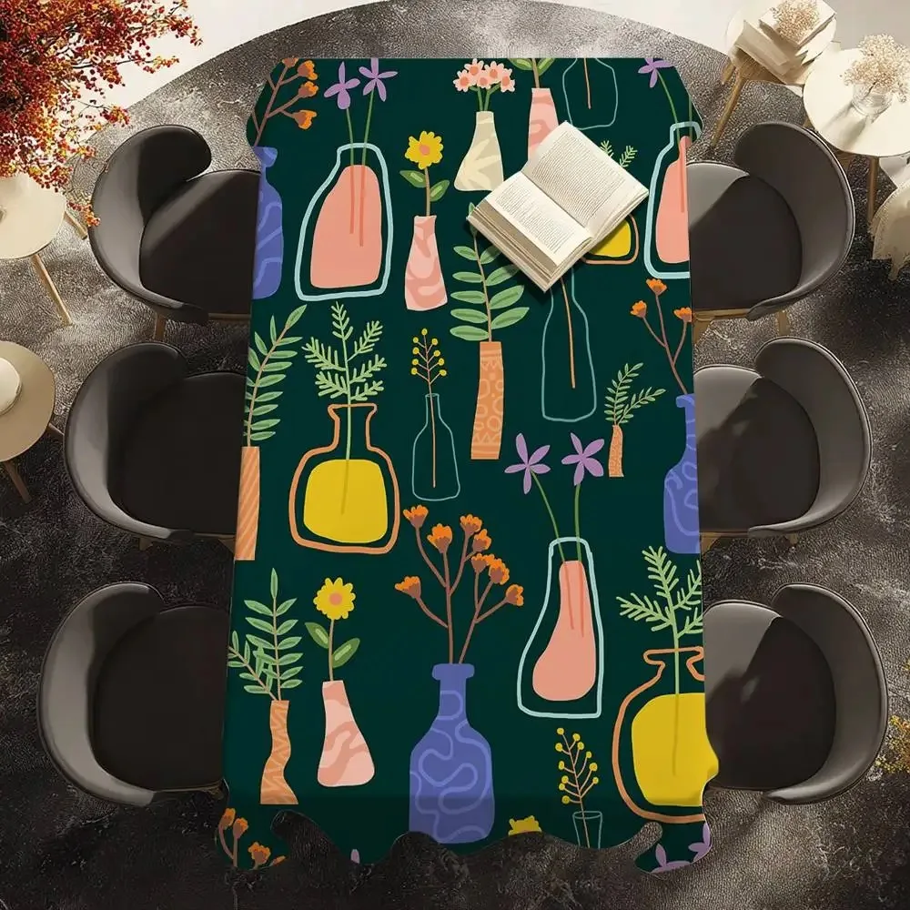 

Modern Minimalist Tablecloth Waterproof Polyester Art Vase Print Table Cover For Everyday Kitchen Dining Room Table