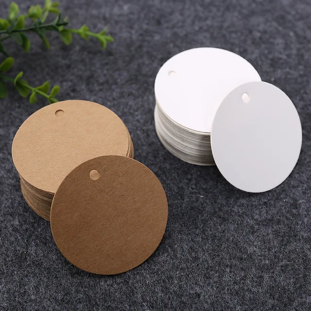 50szt 5cm Okrągłe Przywieszki Małe Goodie Hang Tag Kraft Paper Cards Odzież Buty Torby Akcesoria DIY Handmade Craft Home Decor