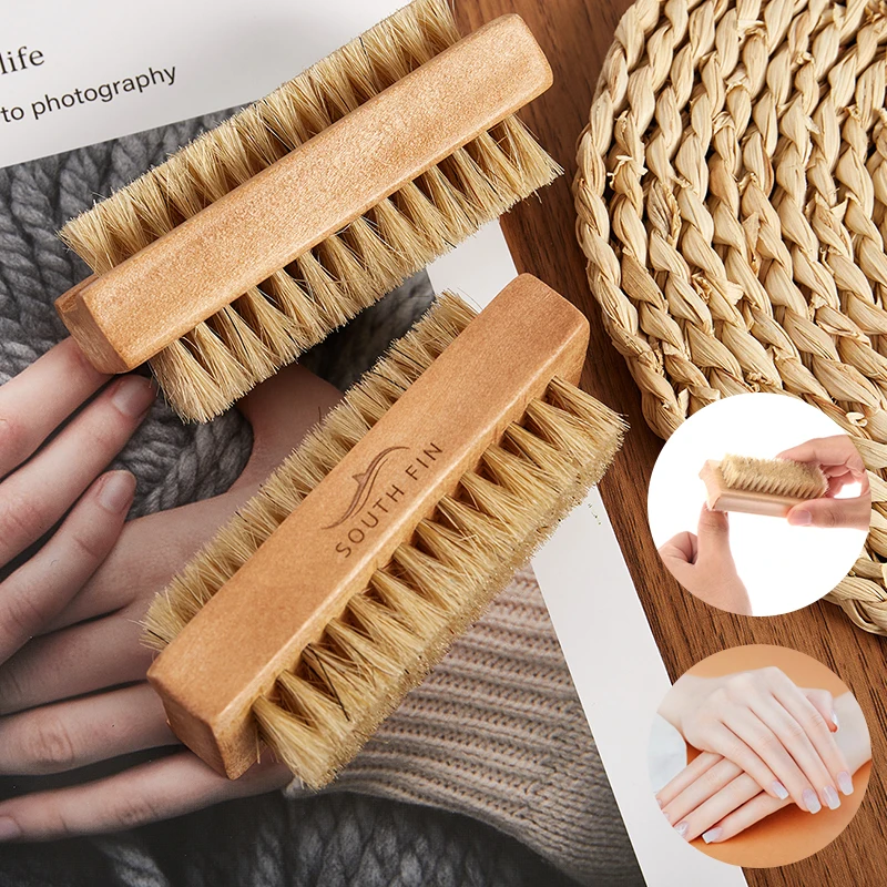 Double-Sided Wooden Nail Brush - Square Scrubbing Brush for Finger and Toe Nail Care