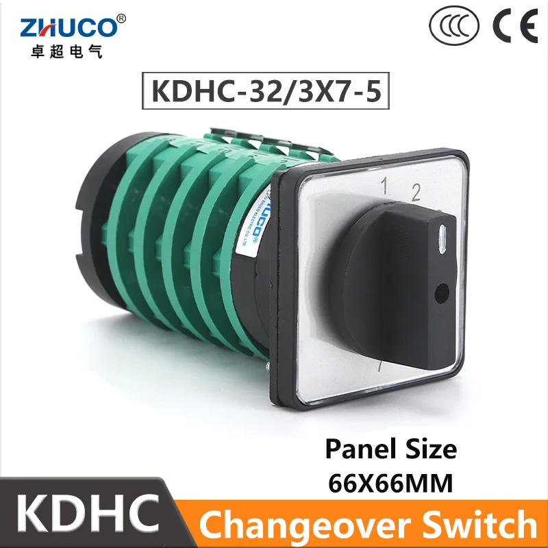 

ZHUCO KDHC-32/3X7-5 690V 32A 7 Position 1-7 20 Screws Green 7 Sections Welding Machine Connection Rotary Changeover Switch