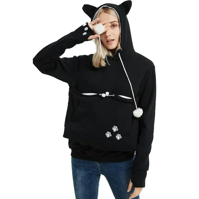 Katzenliebhaber-Hoodies mit Tasche, Hunde-Hoodies für Haustiere, lässige Känguru-Haustierpfoten-Pullover, Kuschel-Sweatshirt mit Tasche, Tierohren-Kapuzenpullover – Detail 5