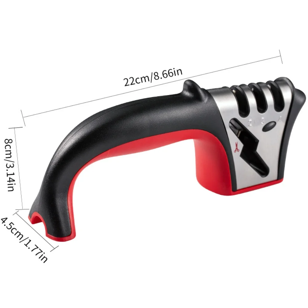 Electric wireless sharpener for kitchen knives fruit knives and scissors efficient pull through sharpening mechanism