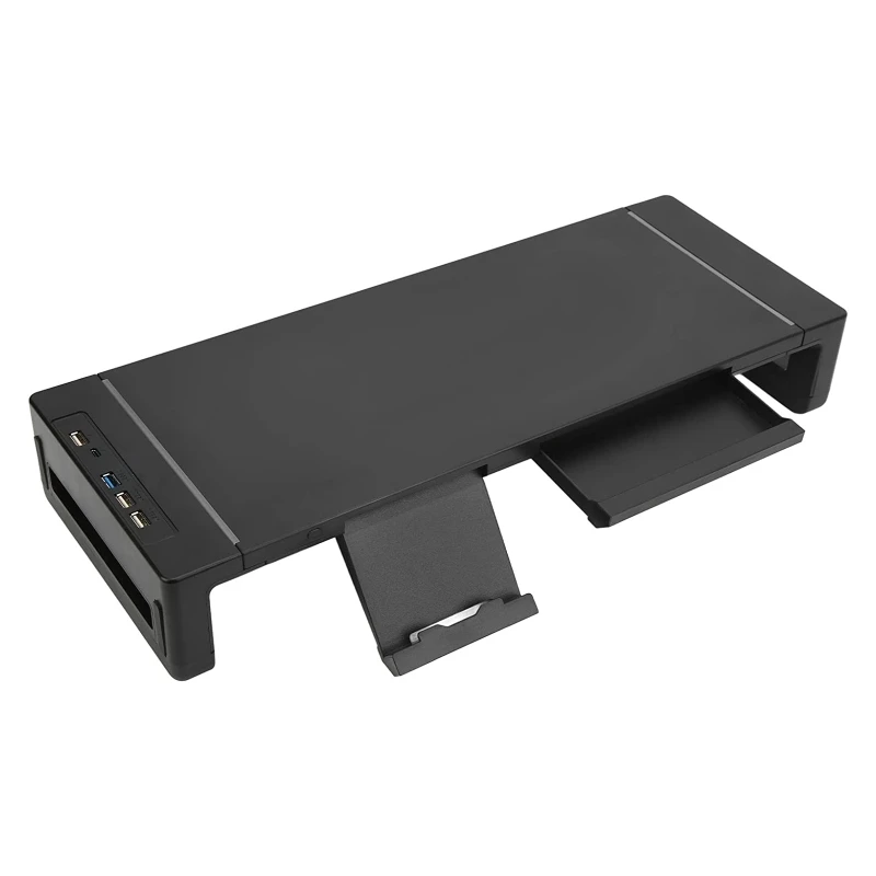 Black Monitor Stand Laptop Riser Holder with Storage Drawer Phone Pad Holder USB Charging Port for Computer TVs Laptops