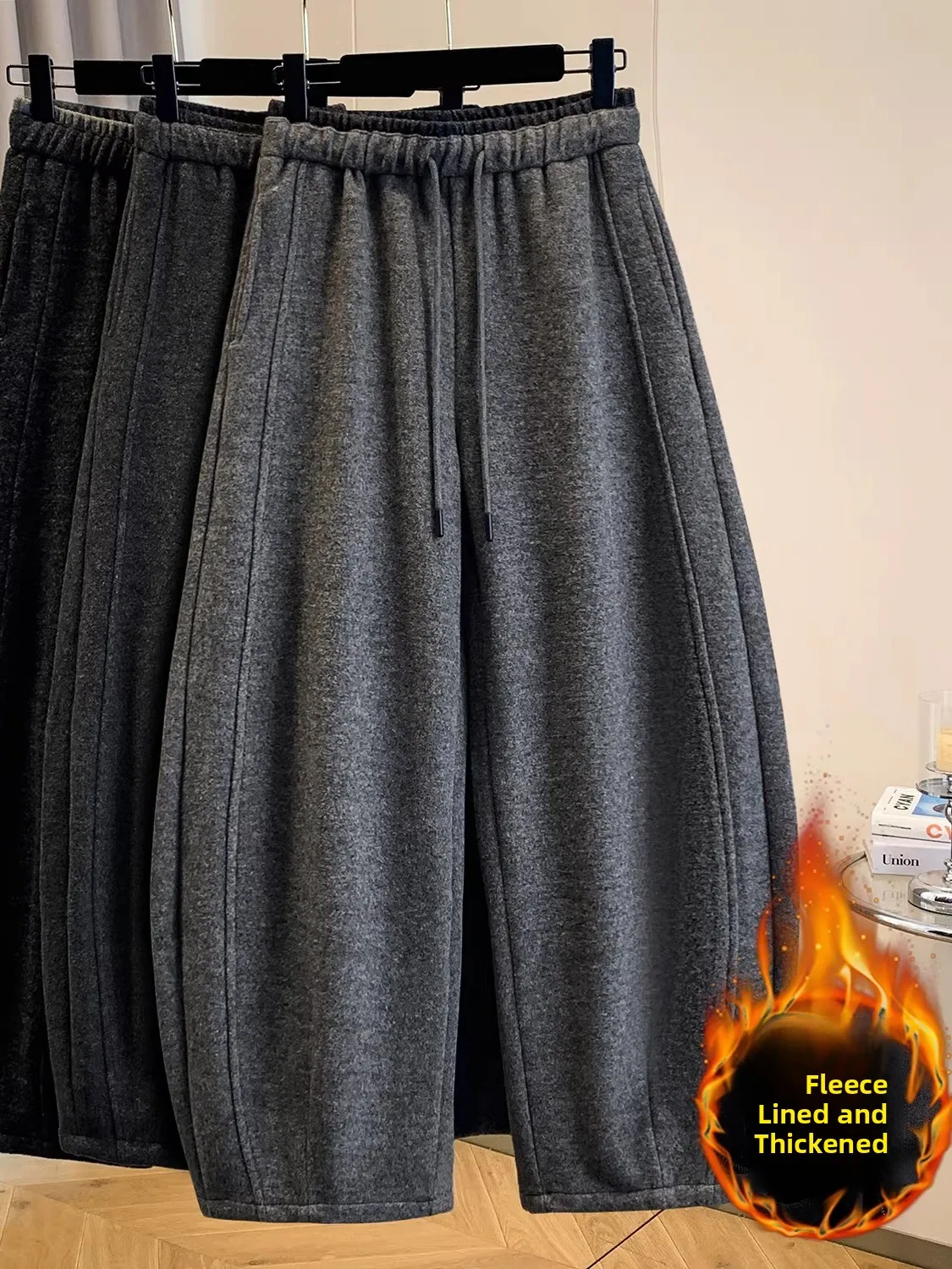 

High Waist Thiened Camere Casual Tweed Pants Women's plus Size Winter New Sle Slimming Fce Lined Knife-ape Sweatpants