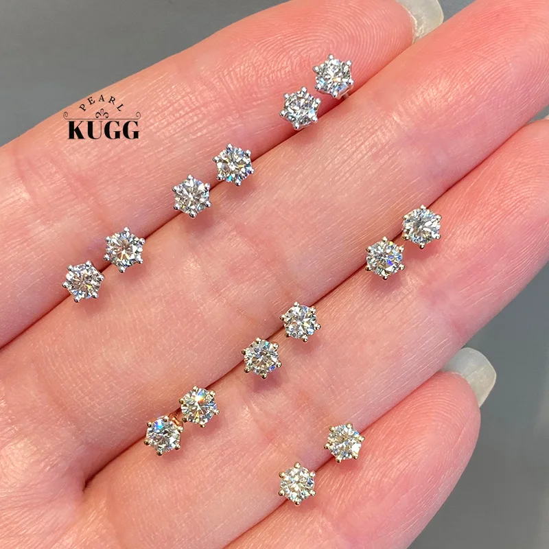 

KUGG 100% 18K White Gold Earrings Elegant Shiny Style Real Natural Diamond Stud Earrings for Women Wedding Party Fine Jewelry