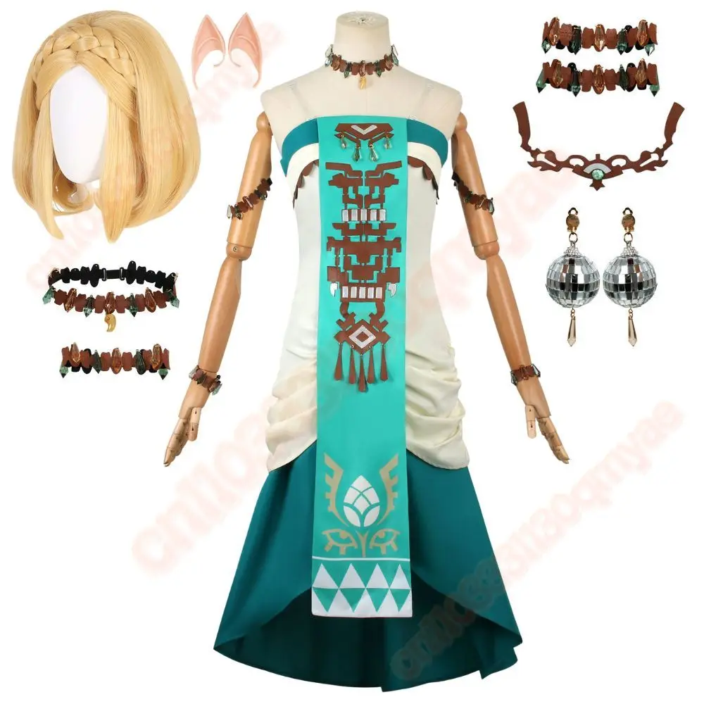 

Zeldar Cosplay the Kingdom Tears Princess Link Dress Cosplay Women Costume Fantasia Princess Dresses Wig Halloween Carnival Suit