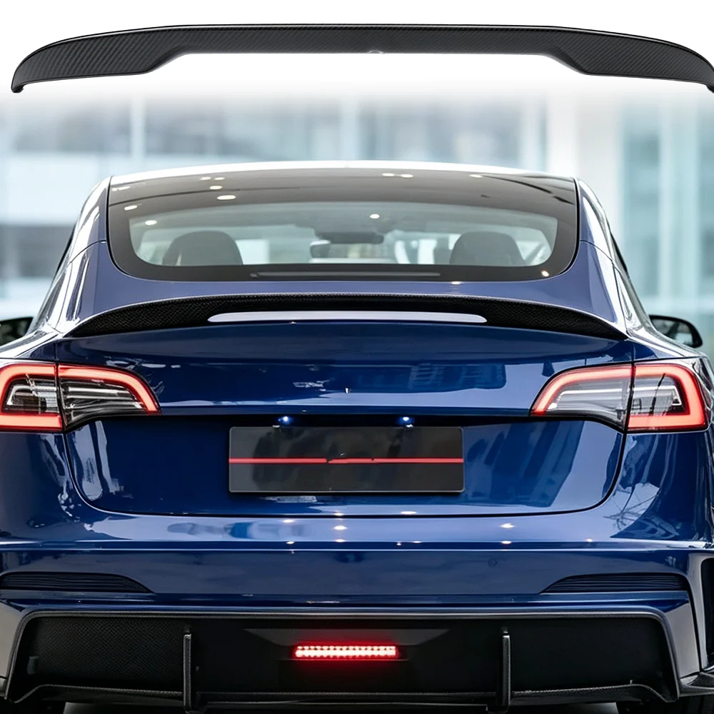 for Tesla 3 2019-2023 pure carbon fiber rear spoiler luggage compartment pressure wing sedan body kit modification accessories 4