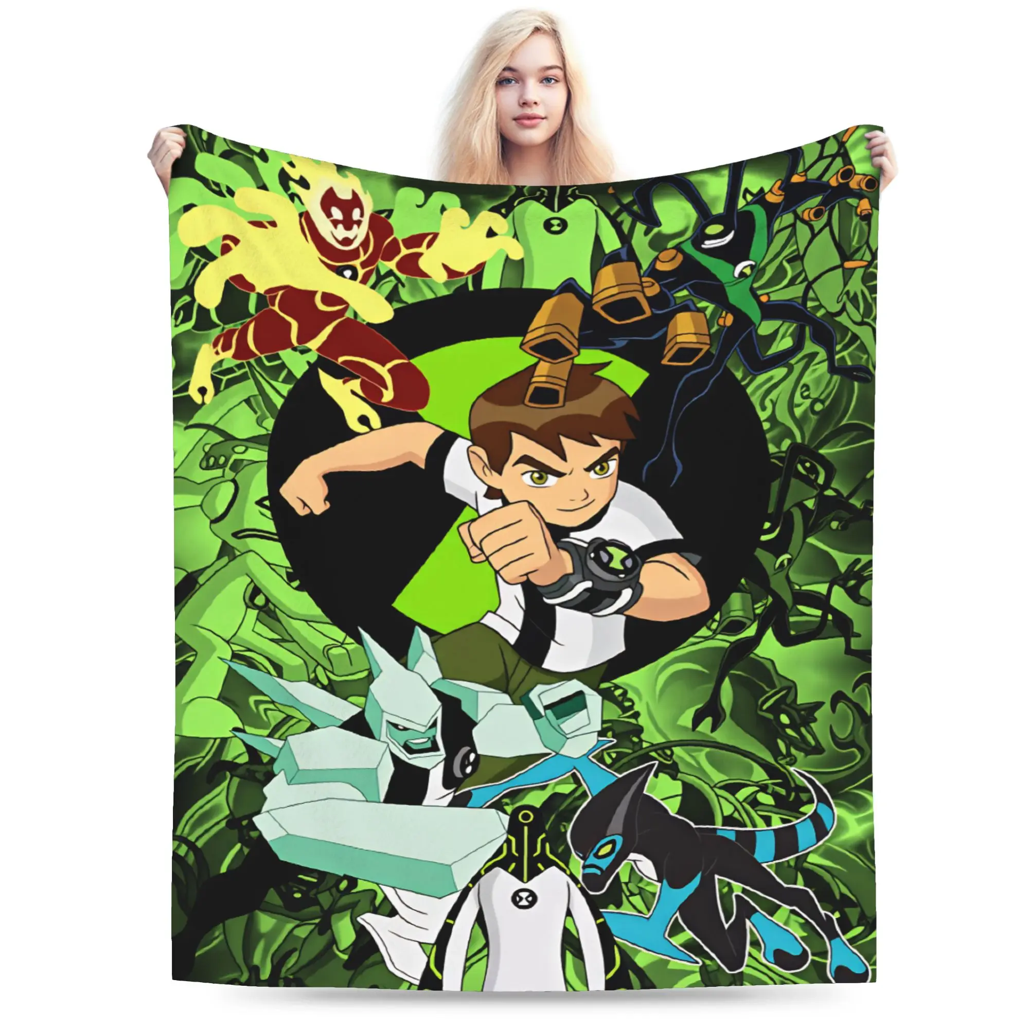 Ben 10 Cartoon Blanket Winter  Warm Cozy Throw Blanket For Girls Bedroom Flannel Bedspread Bed Cover