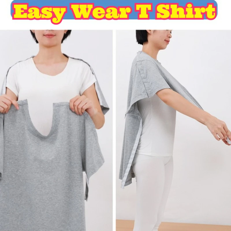 snap-closure-easy-wear-t-shirt-summer-top-elderly-patient-fracture-post-surgery-recovery-convenient-dressing-rehabilitation-wear